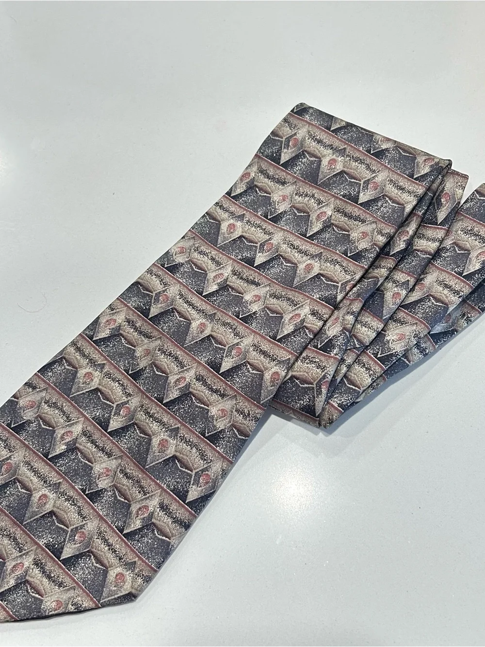 Vintage Barrington Mens 100% Silk Tie Geometric Abstract Made USA Necktie